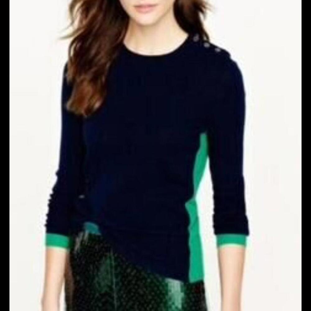 J. Crew Navy and Green Crew Neck Sweater